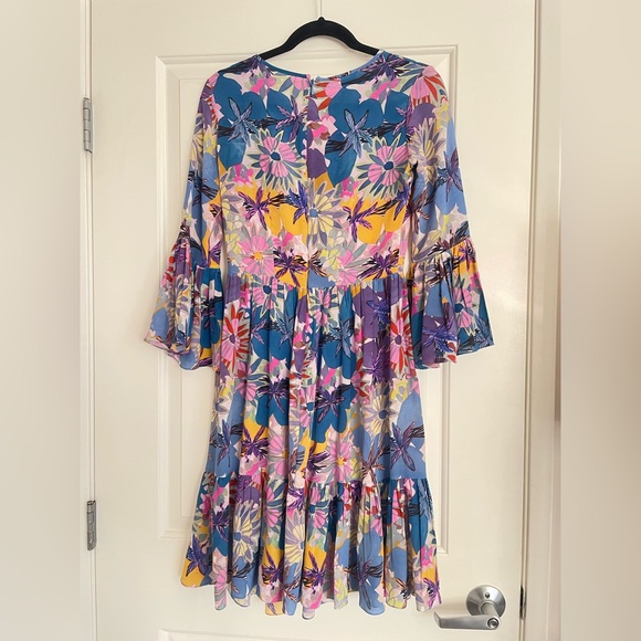 Soler Silk‎ Floral Peasant Midi midi Dress floral 100% silk - Picture 3 of 4